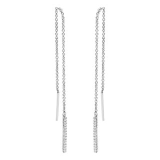 10K White Gold 1/10 Cttw Diamond Threader Earrings For Sale