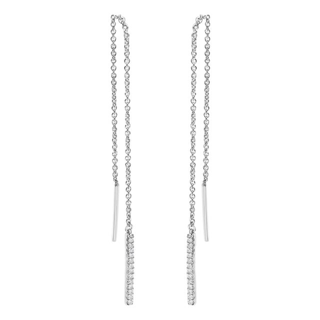 10K White Gold 1/10 Cttw Diamond Threader Earrings For Sale
