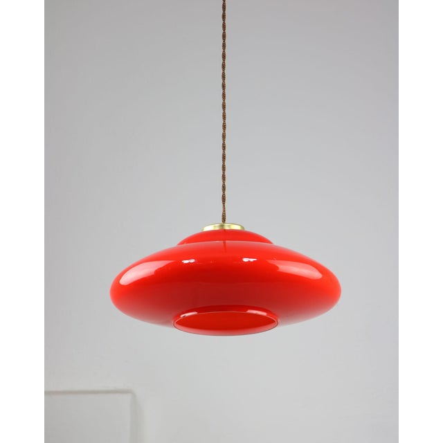 Mid-Century Saucer Lamp in Red Glass and Brass For Sale - Image 16 of 16