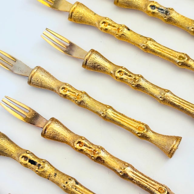 Vintage Golden Bamboo Cocktail Forks - Set of 11 For Sale In San Francisco - Image 6 of 9