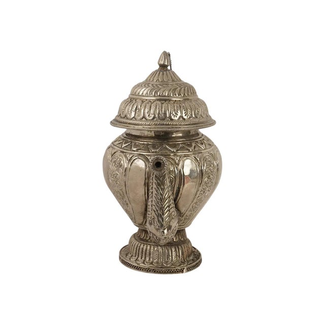 19th Century Tibetan Asian Indian Repousse Chased Silver Alloy Ewer For Sale - Image 5 of 9
