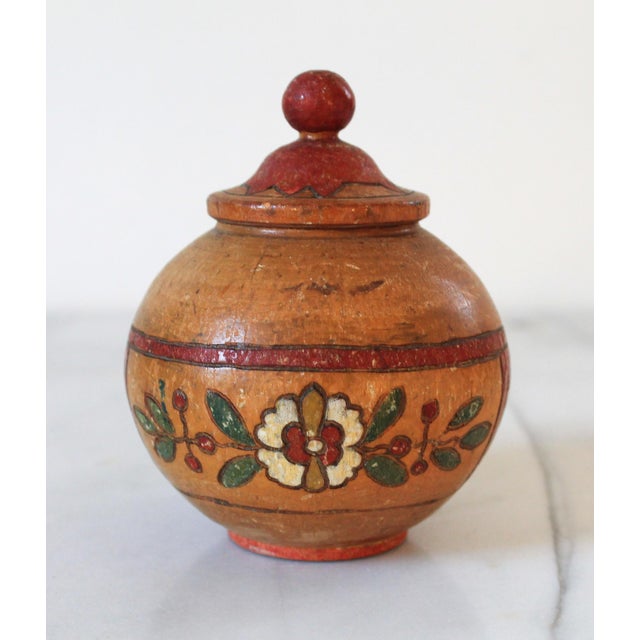 Wood Vintage Hand-Painted Wooden Lidded Jar For Sale - Image 7 of 9