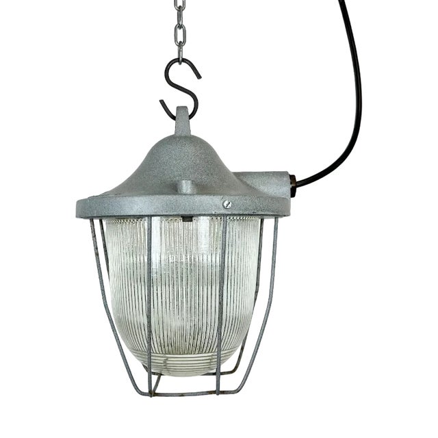 Industrial Grey Bunker Light from Polam Gdansk, 1970s For Sale