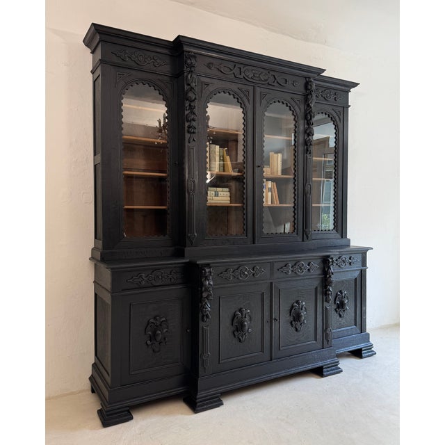 Large Antique Ebonised Oak Bookcase, 1890s For Sale - Image 5 of 18