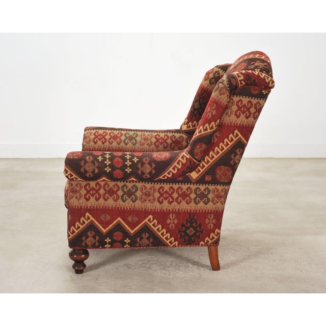 King Ranch Kilim Rug Style Upholstered Lounge Chair + Ottoman For Sale In Sacramento - Image 6 of 18