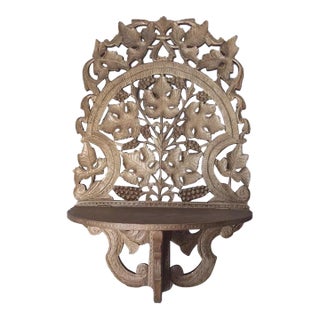 Antique Hand Carved Wood Shelf With Leaf Motif, Victorian, Cottage For Sale