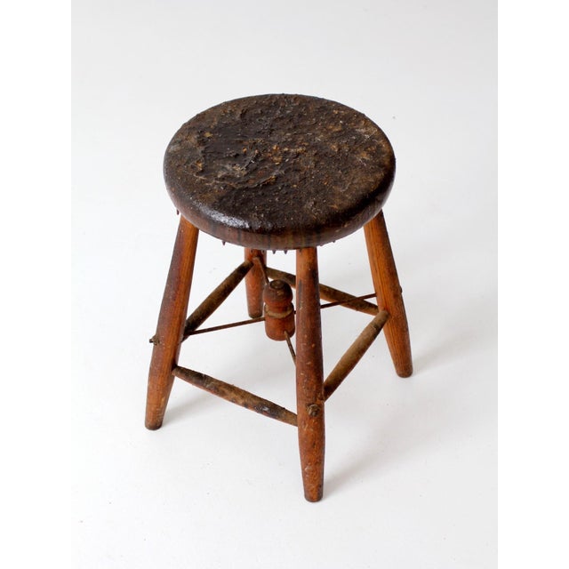 Antique Primitive Wood Stool For Sale - Image 6 of 12