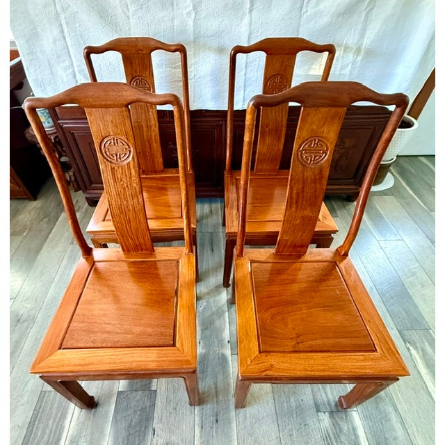 1970s Chinese Soild Rosewood Chinese Longevity Oval Dining Set 7 Piece For Sale - Image 13 of 18