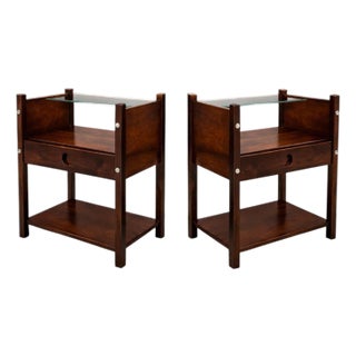 Pair of Sergio Rodrigues “Yara” Jacarandá Side Tables with Glass Shelf, Brazil, 1960s - Lot 895 For Sale