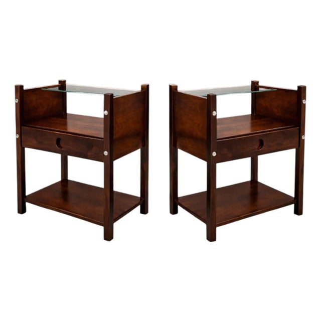 Pair of Sergio Rodrigues “Yara” Jacarandá Side Tables with Glass Shelf, Brazil, 1960s - Lot 895 For Sale