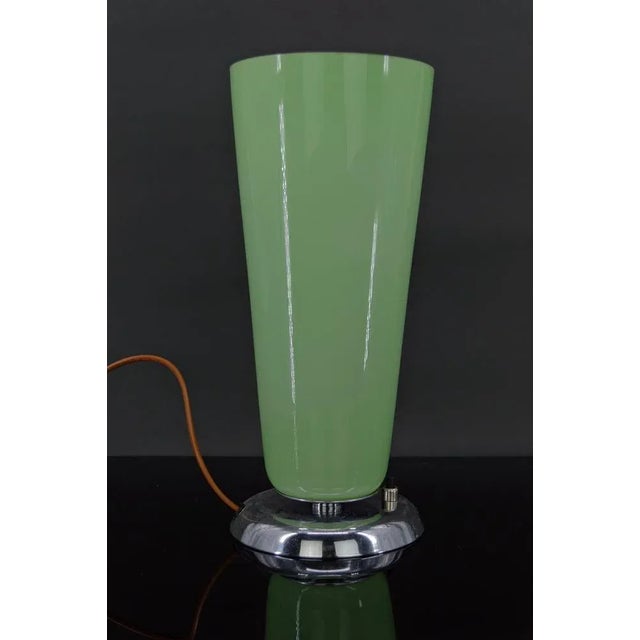 Mid-Century Modern Art Deco Lamp in Chrome and Green Glass, France, 1930s For Sale - Image 3 of 8