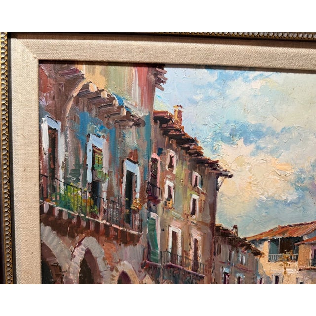 Quality Vintage Original Miralles Oil on Canvas Figural Cityscape Painting Horse For Sale - Image 11 of 13