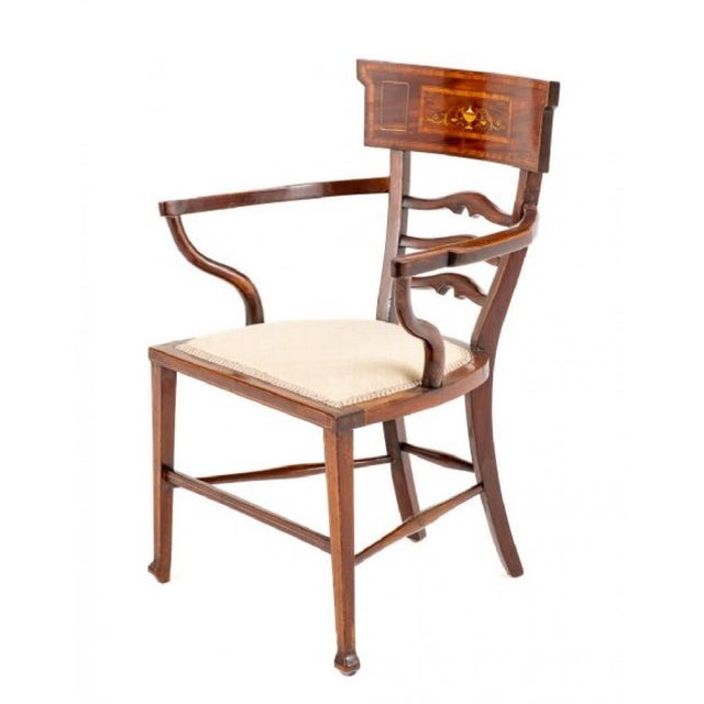 Sheraton Revival Open Arm Chair. Circa 1890 This Pretty Chair Being of a Rather Unusual Design. Raised Upon Tapered Front...