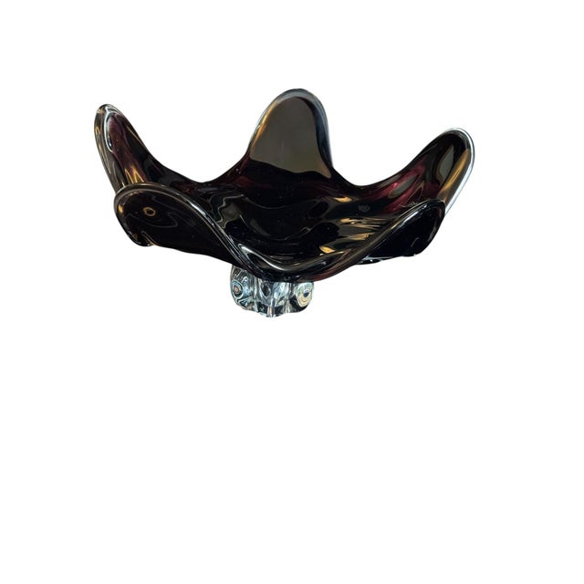 Mid 20th Century Josef Hospodka Chribska Glassworks, Czech Purple Flower Footed Glass Dish For Sale - Image 17 of 17