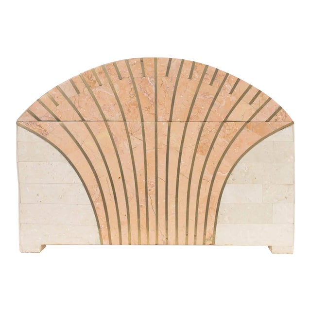 Vintage Maitland Smith Tessellated Stone Brass Inlay Treasure Chest Jewelry Box For Sale