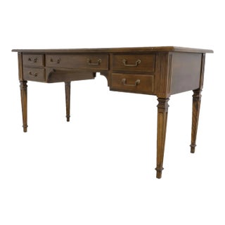 Vintage Ethan Allen Walnut Writing Desk With Fluted Legs For Sale
