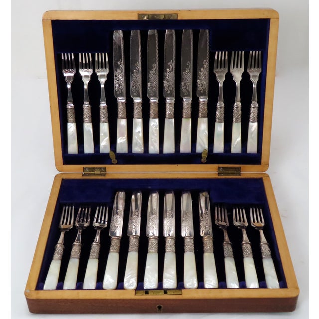 Antique Sheffield Silverplate & Mother of Pearl Fish Serving Cutlery