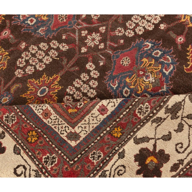 Vintage Indian Agra Brown, Red, Blue, Ivory Handmade Wool Carpet For Sale - Image 9 of 9