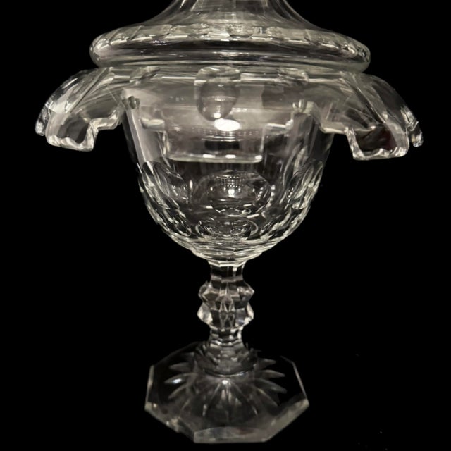 Victorian Late 19th Century Victorian Sweetmeat Cut Crystal Antique Footed Glass Ginger Jar Covered Coupe For Sale - Image 3 of 10