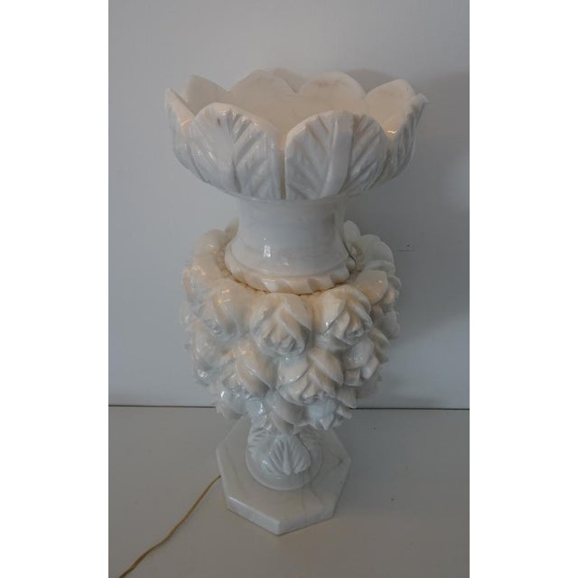 Italian Carved Flowers Alabaster Table Lamp, 1950s For Sale - Image 16 of 18
