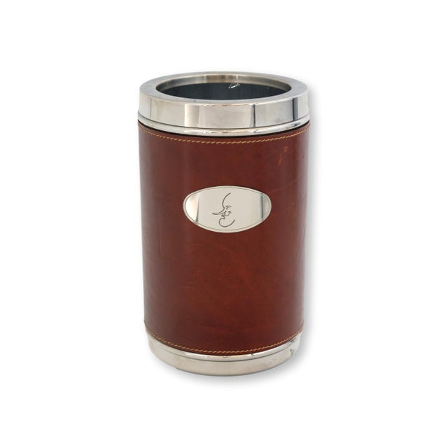A standout piece of midcentury barware, this Italian-made wine chiller is wrapped in rich cognac leather with polished...