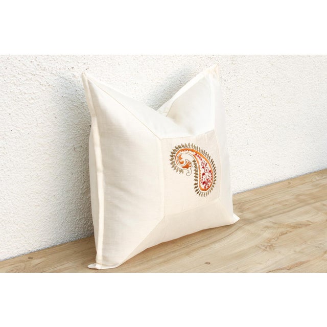 Contemporary Jamawar Ivory Paisley Pillow Cover For Sale - Image 3 of 6