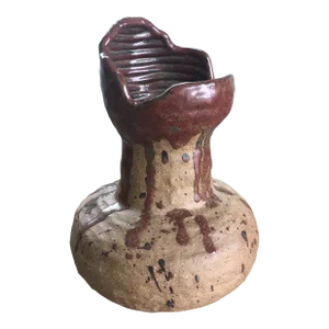 Vintage Mid-Century Modern Stoneware Ceramic Studio Pottery Vase Vessel Sculpture