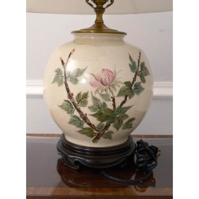 Chinese Crackle Finish Porcelain Floral Decorated Lamp For Sale - Image 4 of 12