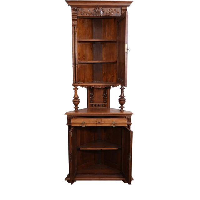 Very Rare French Walnut Antique Corner Cupboard Circa 1880 For Sale - Image 4 of 6