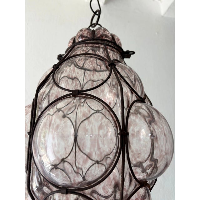 Seguso Vetri d'Arte 1 of 3 Big Mid-Century Seguso Murano Amethyst Blown Bubble Lantern Chandelier For Sale - Image 4 of 10
