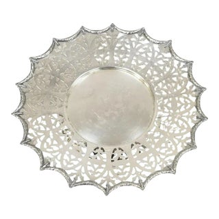 Victorian Silver Plated Draped Rim Small Footed Trinket Dish Platter Tray For Sale