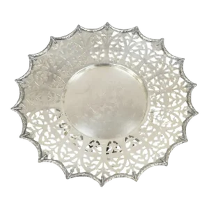 Victorian Silver Plated Draped Rim Small Footed Trinket Dish Platter Tray