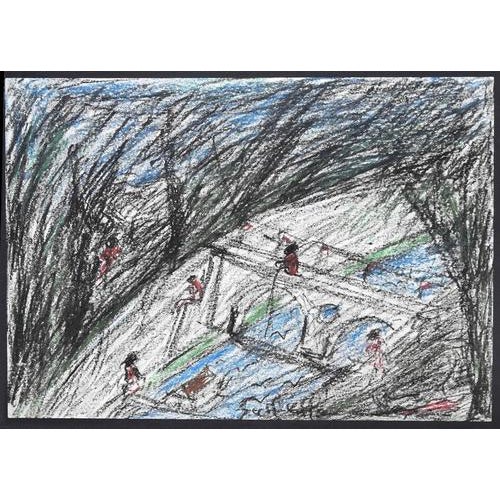 Nazareno Gattamenata, Tiber, Oil Pastels on Paper, 1975 For Sale