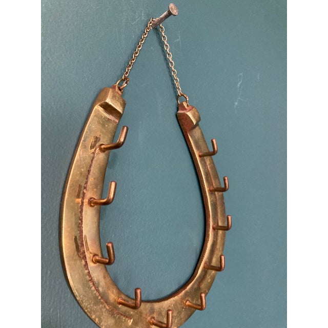 Mid 20th Century Vintage Brass Horseshoe Wall Hook With Chain For Sale - Image 4 of 8