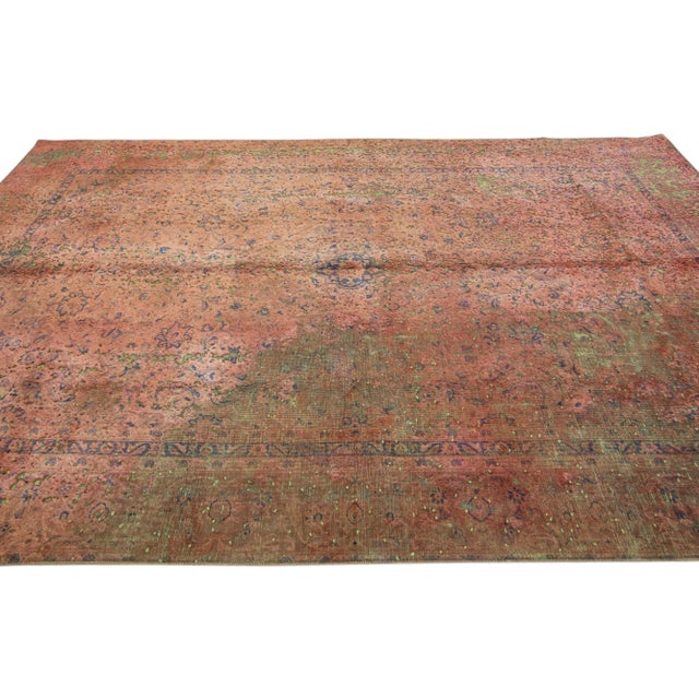 Textile Vintage Overdyed Handmade Rust Floral Wool Rug For Sale - Image 7 of 12