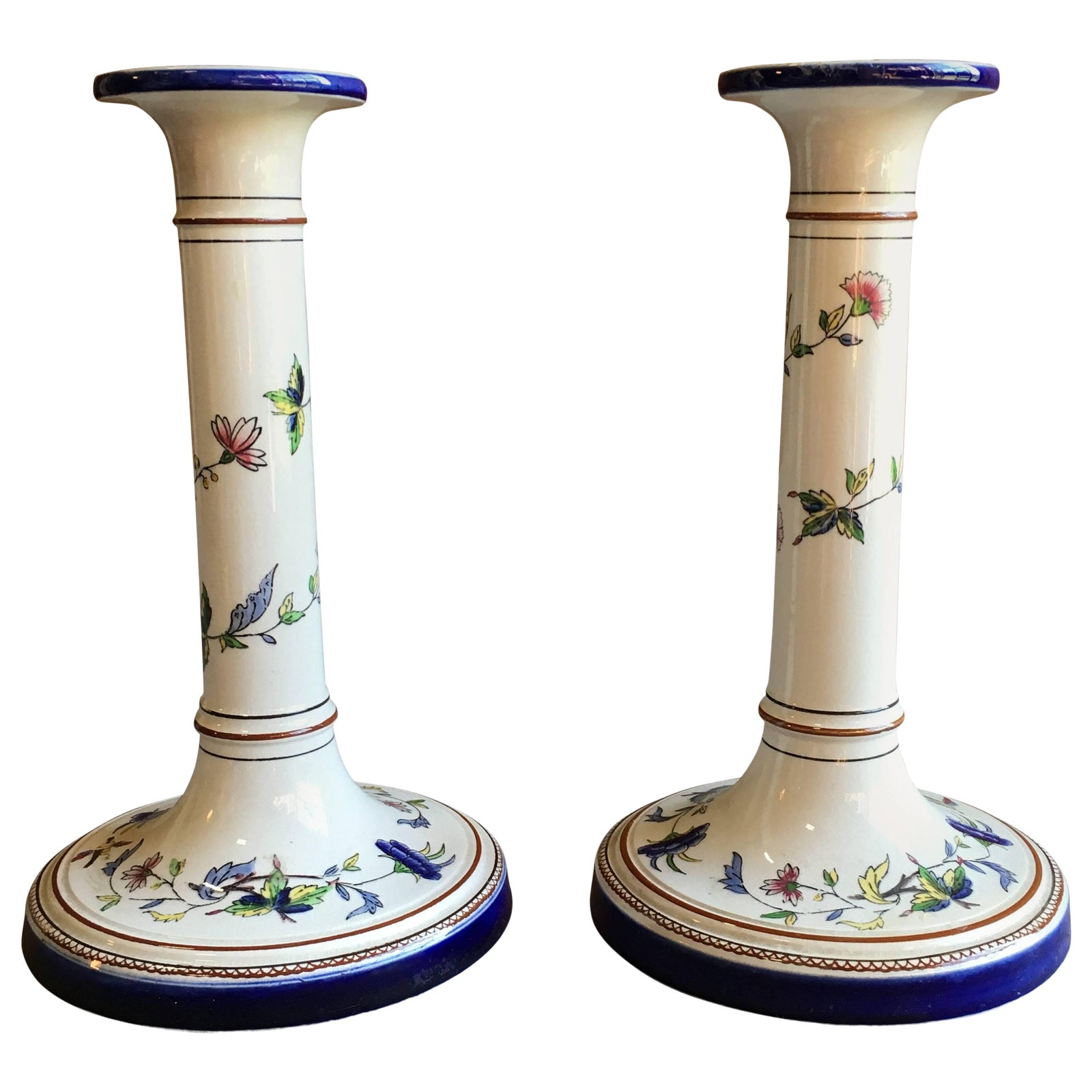 Pair of Porcelain Candlesticks, Rouen France Chairish
