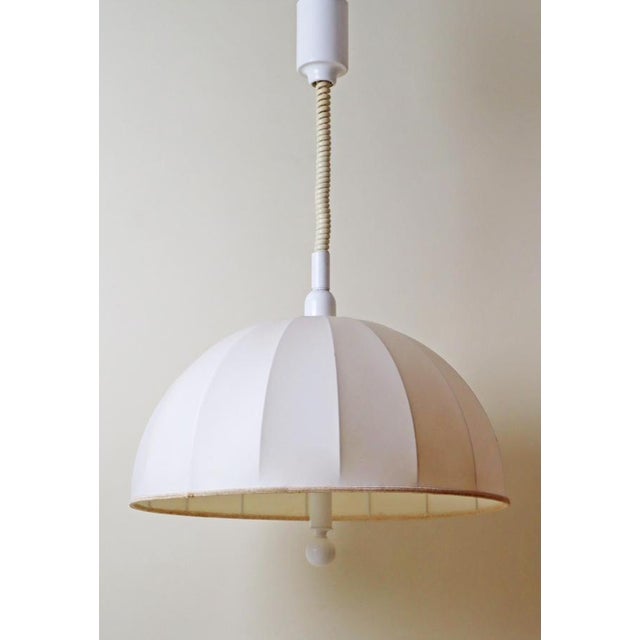 Swedish White Fabric Shade Height-Adjustable Pendant Lamp, 1980s For Sale - Image 11 of 16