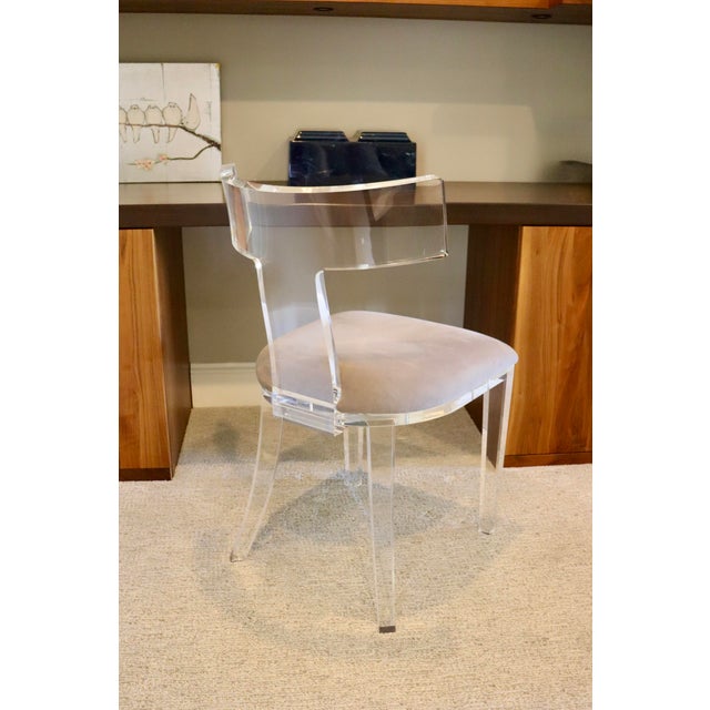 Interlude Home Tristan Acrylic Klismos Chair. Grey Polyester Velvet Perfect condition.