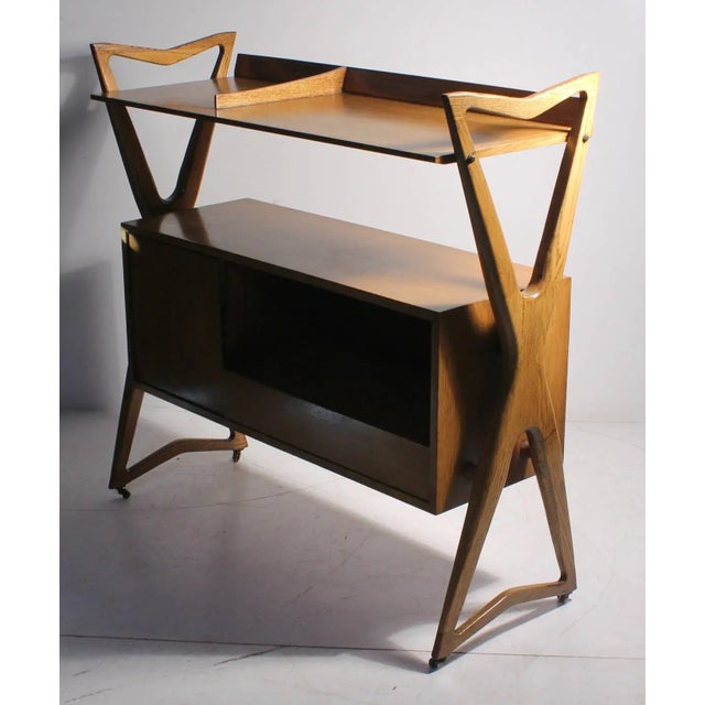 Brown Rare Harold Schwartz Bowtie Bar Cart Console Server Buffet in Style of Gio Ponti For Sale - Image 8 of 10