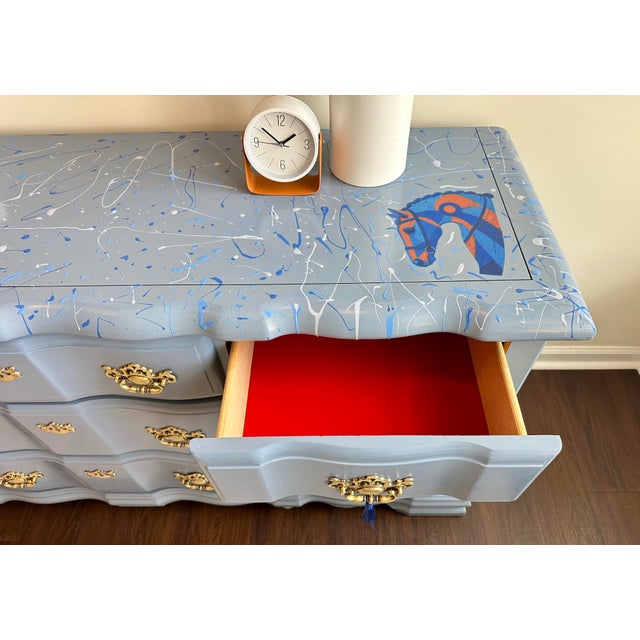 1970s Large Blue Gray Double Dresser – Contemporary Glam Style For Sale - Image 9 of 14