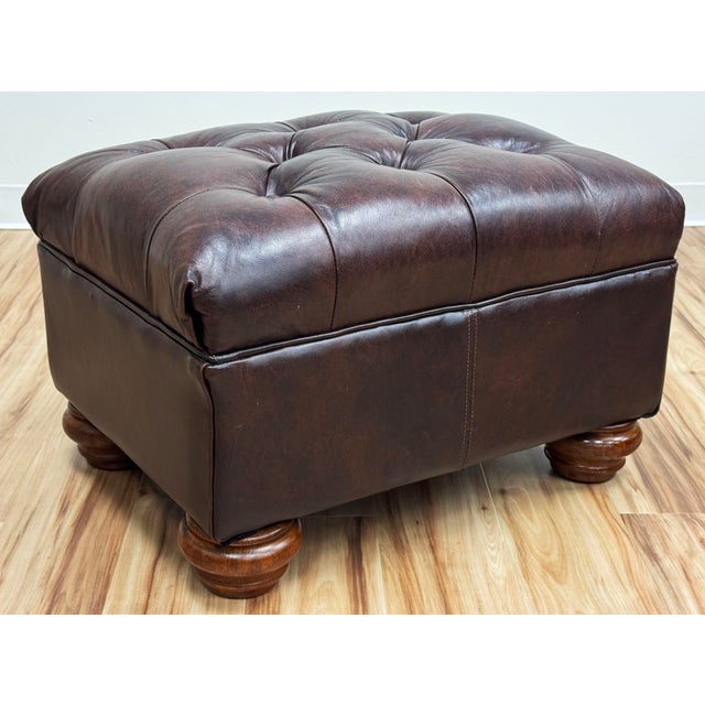 Vintage Tufted Leather Writers Chair With Ottoman For Sale - Image 13 of 18