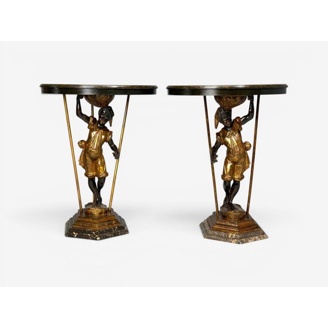 Traditional 18th/19th C. Italian, Venetian Blackamoor Gueridons, Opposing Figures, Marble For Sale - Image 3 of 18