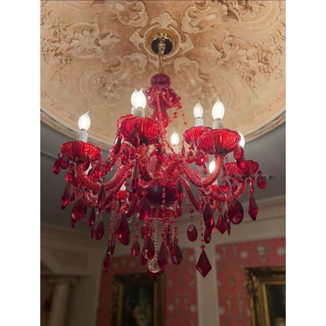 3p Ruby Red Baroque Rococo Revival European Imprt Glass Chandelier Sconce Set For Sale In Los Angeles - Image 6 of 8