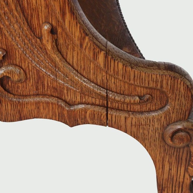 Brown Antique Rj Horner Arts & Crafts Carved Oak Two-Drawer Library Table C1910 For Sale - Image 8 of 12