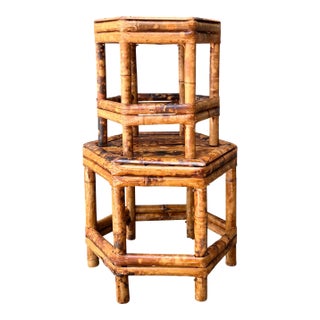 Vintage Hexagonal Bamboo Orchid Pedestals - Set of 2 For Sale