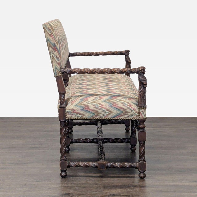 Antique Upholstered Bench For Sale - Image 4 of 8