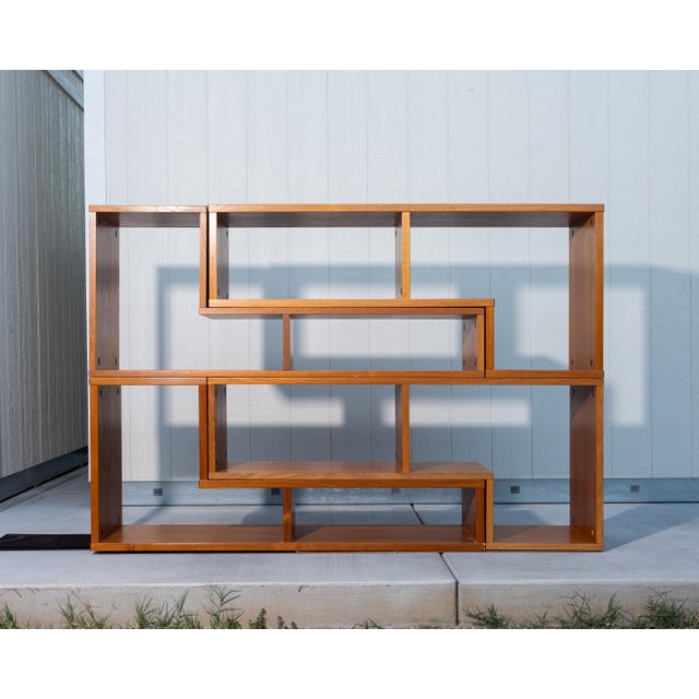 Mid-Century Modern Vintage Scandinavian Teak Modular Puzzle Wall Unit Room Divider, 4 Pieces For Sale - Image 3 of 18