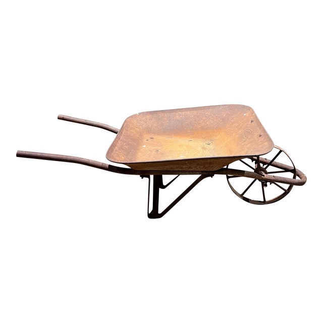 Old Vintage Metal Wheelbarrow Rustic Garden Cart For Sale