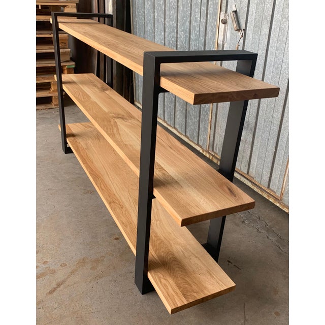 New Custom Etagere with Three Oak Shelves and Iron Structure For Sale - Image 9 of 18