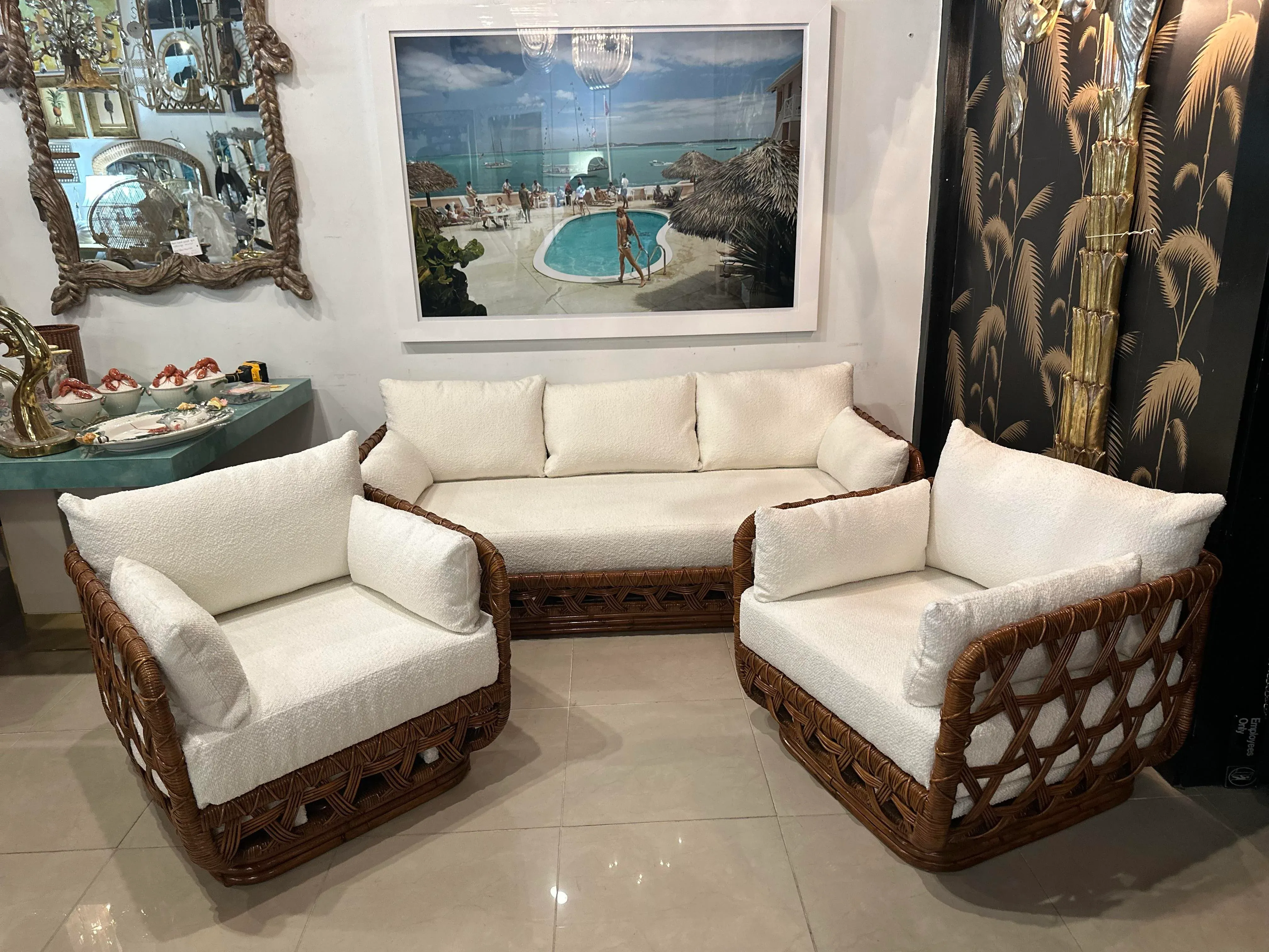 Pair Danny Ho Fong Tanganika Tropi-Cal Club Lounge Chairs Basket